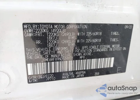 2022 Toyota Rav4 Hybrid Xse z USA, uszkodzony, nr VIN JTME6RFV9ND534822